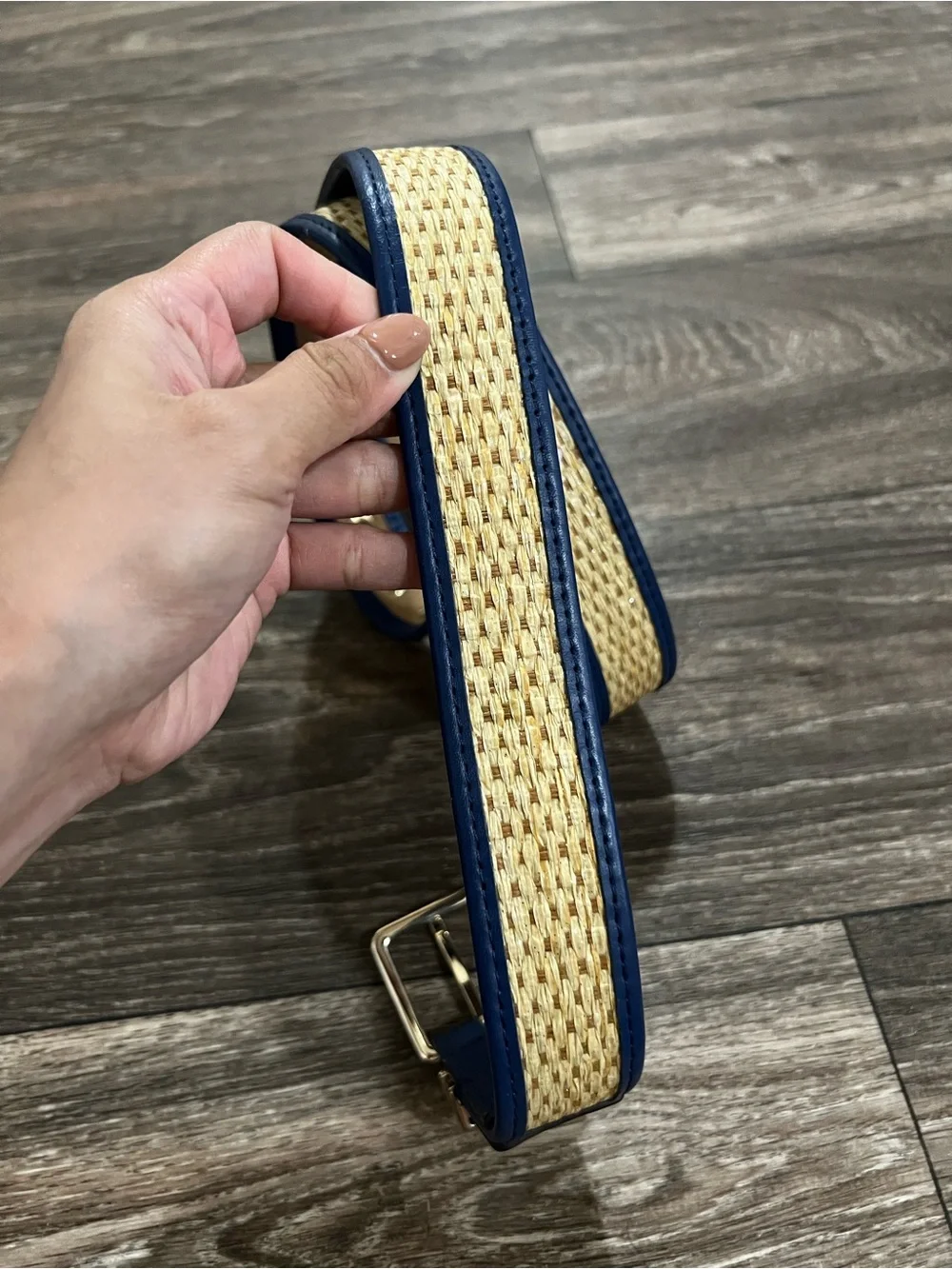 Kate Spade Blue Leather Woven Straw Accent Women's Belt size XL